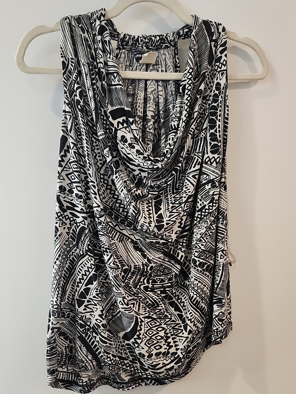 P2P 25" Black & White Draped Sleeveless Top